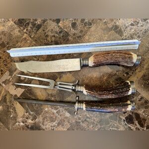 Vintage Cutlery Set Stainless Steel Carving Knife Stag Bone Antler Germany